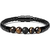 Leather Cremation Memorial Urn Bracelet Lava Stone 316L Stainless Steel Cremation Bangle Keepsake Urn Bracelet for Ashes