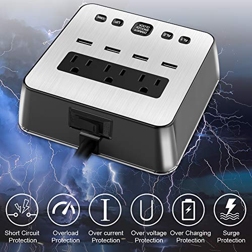 AVOD Alarm Clock Charger 4 USB Ports & 3 AC Outlets, 6ft Power Cord