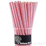 Biodegradable Paper Drinking Straws (Premium Quality), Pack of 100, Chervon - Hot Pink