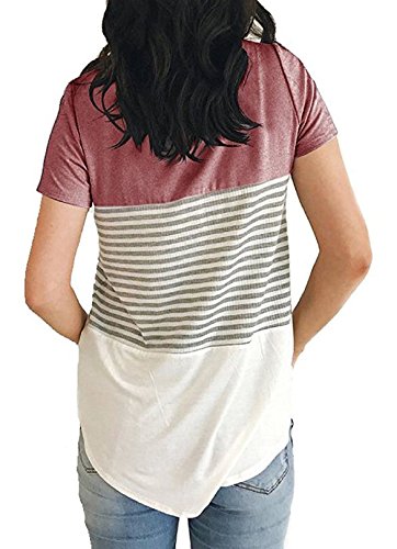 Women\'s Short Sleeve Tops Striped Casual Blouses T Shirt Pink 2XL