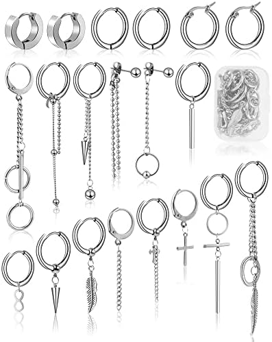 ONESING 20 Pcs Men Earrings Dangle Earrings for Men Stainless