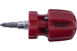 Picquic 49002 Stubby Multi-Bit Screwdriver with Six Bits, Bright Red Opaque