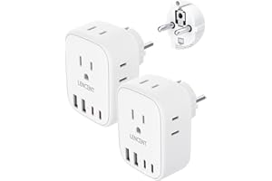 2 Pack Type E/F Travel Adapter,LENCENT Schuko Germany France European Plug Adapter with 4 USB Ports(2 Type C),4 Outlet Conver