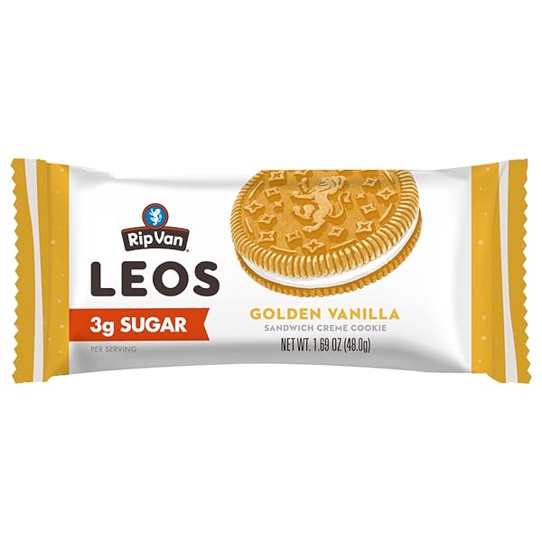 RIP VAN LEOS – GOLDEN VANILLA SANDWICH COOKIES – LOW SUGAR SNACK COOKIES – LOW CARB SNACK – DIABETIC SNACKS – 40 LOW SUGAR COOKIES (10 PACKS OF 1.69OZ)