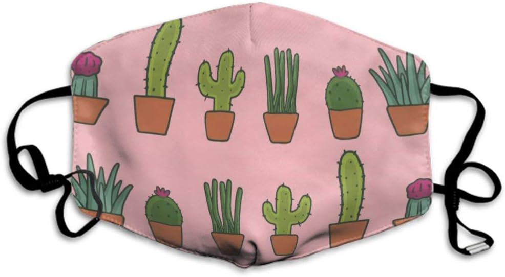 Fashion Face Mask Adjustable Elastic Band Hypoallergenic Face and Nose Cover for Pollen Smog Medical Climbing - Anti Pet Hair Allergy (Wilder California Prickly Pear Cactus Pink Mouth Mask)