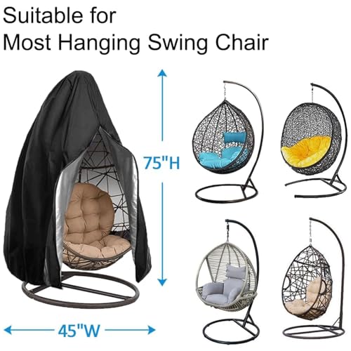 EASYBUYTECH Patio Egg Chair Covers with Zipper, Wicker Egg Swing Chair Covers, Waterproof Heavy Duty Weather Resisatnt Outdoor Chair Cover, Windproof Hanging Chair Cover, 190 x 115cm, Black