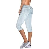 Hybrid & Company Women's Butt Lift Super Comfy Stretch Denim Capri Short Jeans