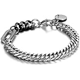 ULLMYYL Unisex Titanium Cuban Chain Bracelet - Stainless Steel Minimalist Hip Hop Link Wristband Cuff Bracelet, 21cm (8.46in)