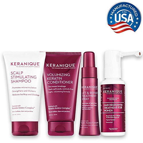 Keranique Hair Regrowth System – 30 Days – Keratin Amino Complex – Free of Sulfates, Dyes and Parabens, Includes Shampoo and Conditioner, Minoxidil and Lift and Repair Spray for Fine Thinning Hair