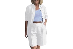 BREAISE Womens 2 Piece Blazer Outfits Dressy Casual Business Work Jacket Bermuda Shorts Plus Size Cotton Linen Sets