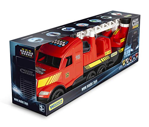 Wader 36220 - Magic Truck Feuerwehr mit ausziehbarer Leiter und Wasserspritze, fluoreszierende Lichter, ab 3 Jahren, ca… – Bild 3
