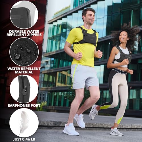 Trailoom Running Chest Pack, Water Repellent, Lightweight, Black | Men & Women Reflective Running Vest, Hidden Pocket, Phone Holder, Workout Bag for Runners, Cycling, Biking, EDC Pouch