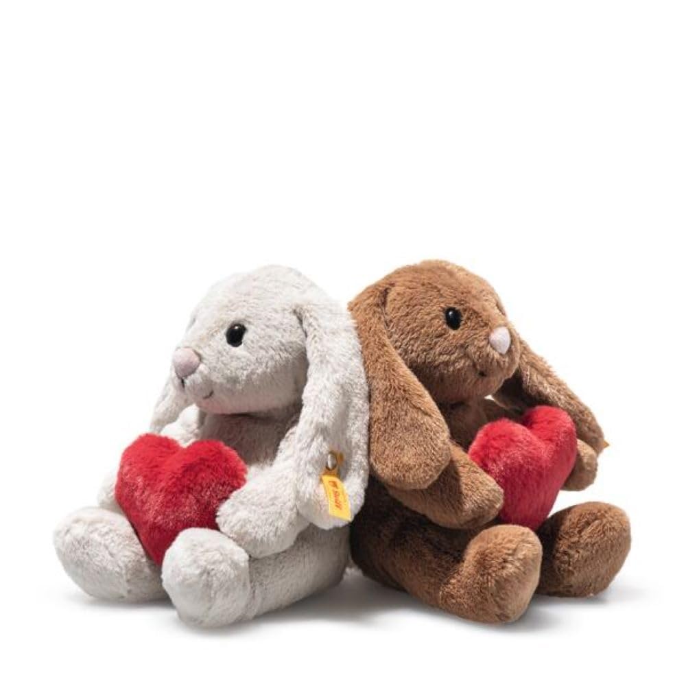 Steiff Hoppie Hase mit Herz 16cm hellgrau, Plüschtier Hase mit Schlappohren, Soft Cuddly Friends, flauschiges Stofftier zum Kuscheln und Spielen, Kuscheltier für Mädchen und Jungen, waschmaschinenfest 4