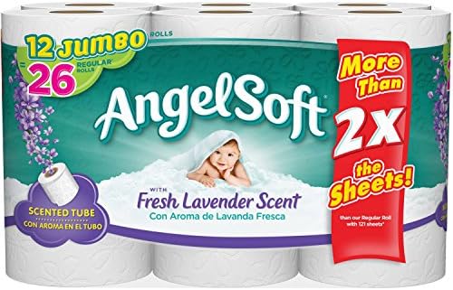 Angel Soft Toilet Paper with Fresh Lavender Scent, Angel Soft Toilet Paper, 12 Flushable, Septic-safe, Scented Jumbo Rolls, Bath Tissue