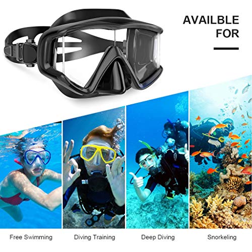 ENKEEO Dive Mask Wide 180 Degree Vision Snorkeling Lens for Adults and Children in Diving, Scuba and Swimming (Black) - Thumbnail 4