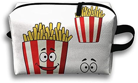 Travel Pouch Storage Bags Baskets French Fries Cartoon Character In Striped Takeaway Box With Funny Face Fast Food Cosmetic And Toiletries Organizer Bag 45x35cm