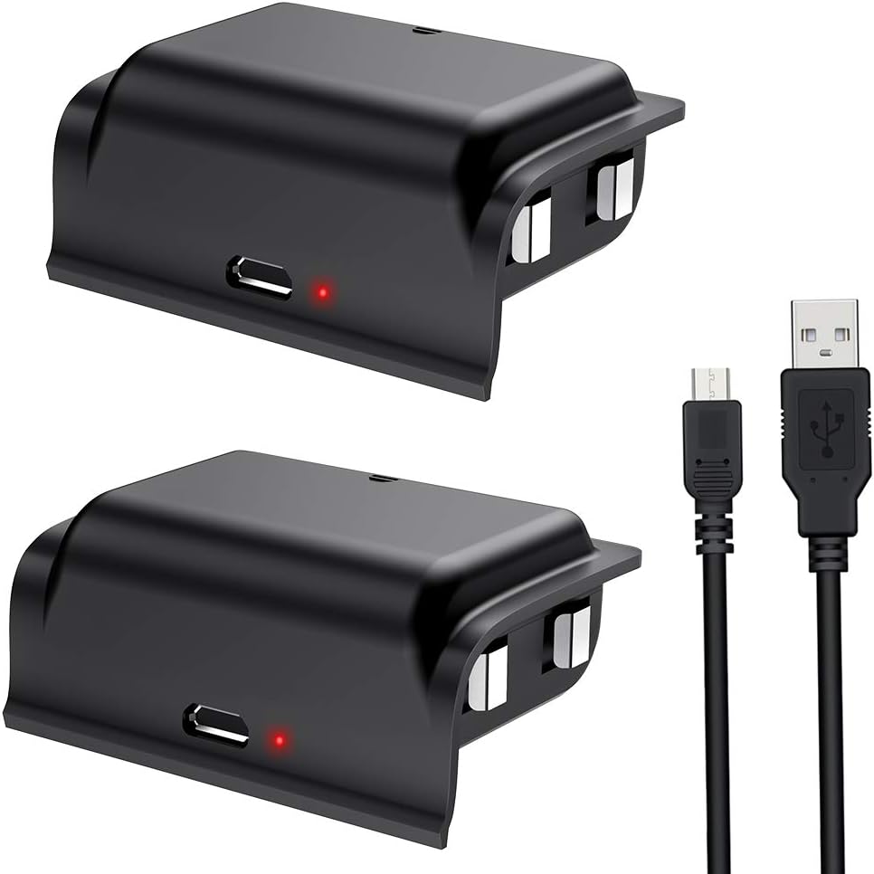 Xbox One Controller Rechargeable Battery Pack, BEBONCOOL 2 × 1200mAh Xbox Battery with Micro USB Charging Cable, Charge and Play Kit for Xbox One/One S/One X/One Elite Controllers
