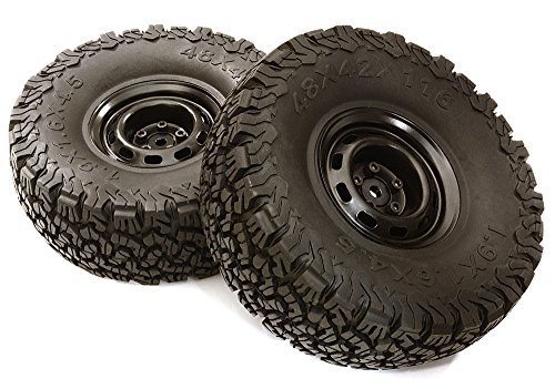 Integy RC Model Hop-ups C27254BLACK Realistic Spoke Off-Road 1.9 Size Wheel & All Terrain Tire (2) (O.D.=118mm)