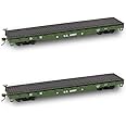Evemodel C8741U 2pcs HO Scale 1:87 52' Flat Car Flatbed Transporter U.S.Army 52ft Model Train Container Carriage Freight Car