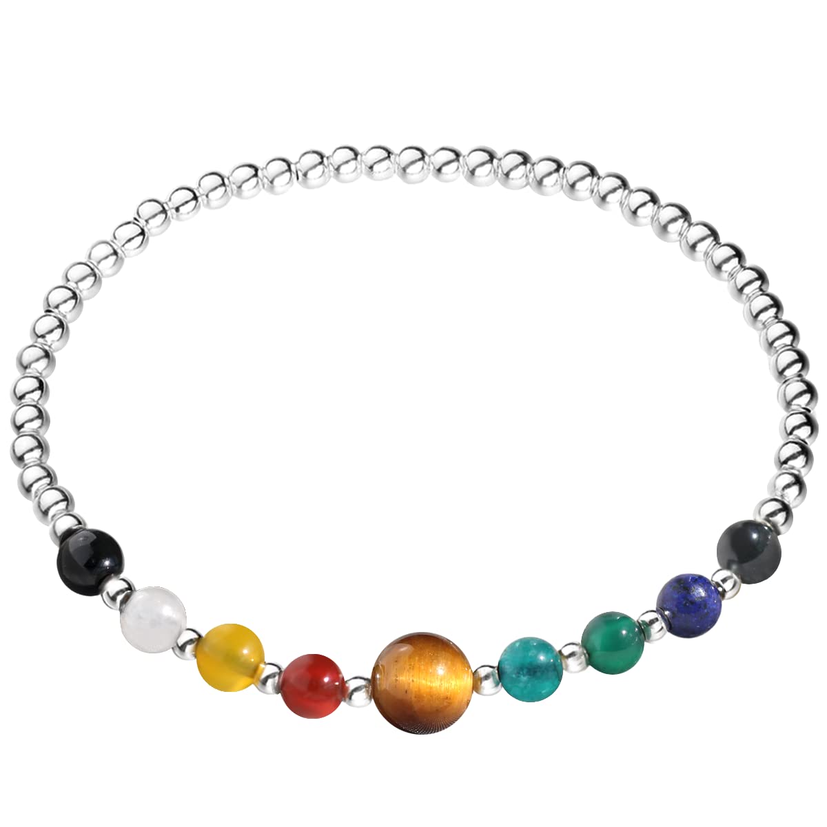 Jewboo 925 Sterling Silver Bracelets for Women Bracelet with Real Stones Healing Crystals and Healing Stones Yoga Meditation Balance Stretch (Lapis lazuli)