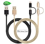 Foxsun 2 in 1 Lightning and Micro USB Cable [2 Pack 3.3Ft] Nylon Braided 2 in 1 Charging Cable [Apple MFi Certified] for iPhone 7/7Plus/6s plus/6s/6 plus/6/5s, iPad/iPod, Samsung and More (Black+Gold)