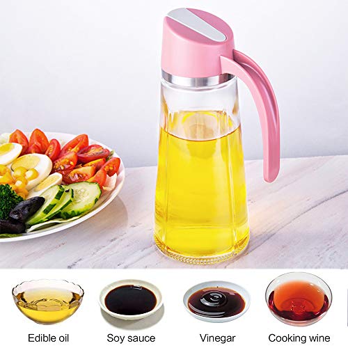 Auto Flip Olive Oil Dispenser Bottle,17 Oz Leakproof Condiment Container with Automatic Cap Glass Oil and Vinegar Dispenser with Non-Slip Handle for Kitchen Cooking (Pink) - Thumbnail 6
