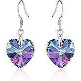 Austrian Crystal Heart Drop Dangle Earrings for Women 925 Sterling Silver Hook Hypoallergenic Earring
