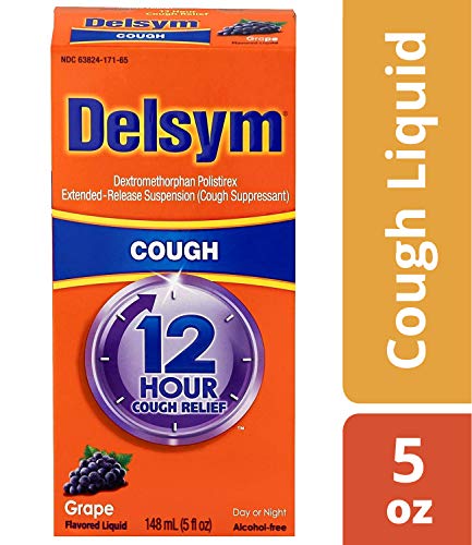 Delsym 12 Hour Cough Relief Liquid, Grape Flavor- Day Or Night Cough Suppressant With Dextromethorphan, Helps Quiet Cough By Suppressing Cough Reflex, 5 oz.