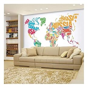 Political Typographic Map of The World in Full Color - Creative Letter Design - Wall Mural, Removable Sticker, Home Decor - 66x96 inches