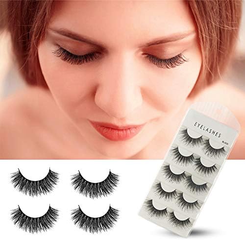 Herwiss 3D Fake Eyelashes, Handmade False Eye Lashes for Women's Make Up, No Glue Needed, Cruelty-Free, Soft Long Lashes Set for Natural Charming Look, 5 Pairs