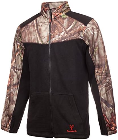 Huntworth Mens Lifestyle 2-Tone Fleece Full Zip Jacket, Black/Oak Tree EVO Camo