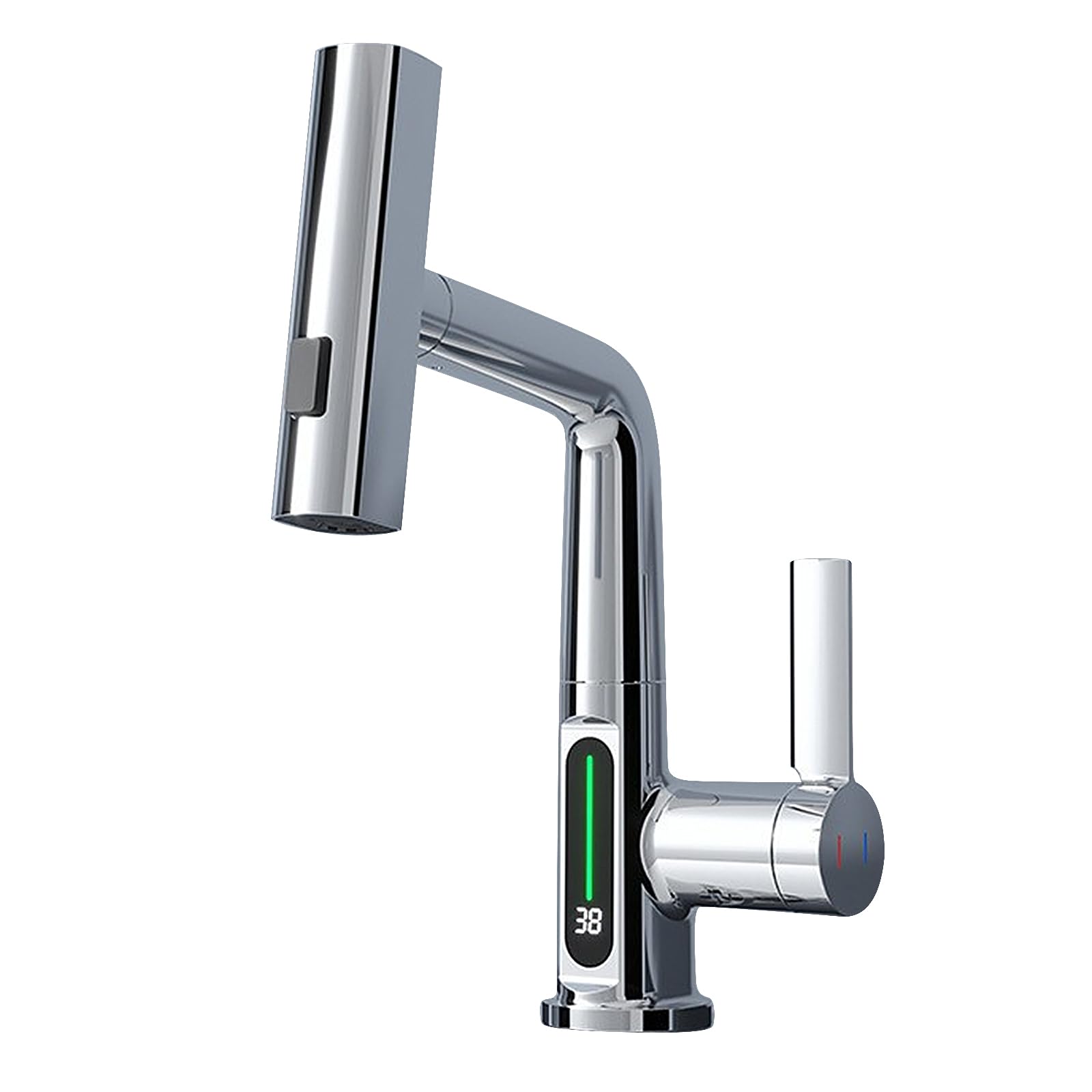 Waterfall Kitchen Faucet With Temperature Display - 360° Swivel, 3 Water Jet Modes, Extendable Mixer Tap, G1/2 (Silver)