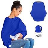 Nursing Scarf Car Seat Cover Baby Shopping Cart High Chair Wrap Stretch Stroller Canopy - Stretchy Universal 5-in-1 Infinity Scarf for Breastfeeding Soft & Lightweight Dark Blue by Teddy and Flower