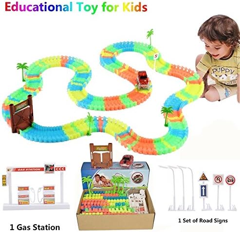 Race Track, Glow in the Dark Flexible Race Car Track With Light Up LED Car Set Toddler Toys for 2, 3 and 4 Year Old Boy