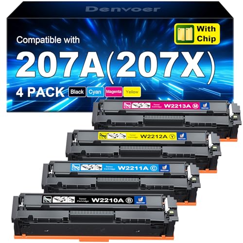 207A with Chip Compatible for HP 207A 207X Toner for HP Color Laserjet Pro MFP M283fdw M283fdn M283cdw M282nwM255dw M255dw M255nw W2210A W2211A W2212A W2213A Black Cyan Yellow Magenta Cyan 4-pack