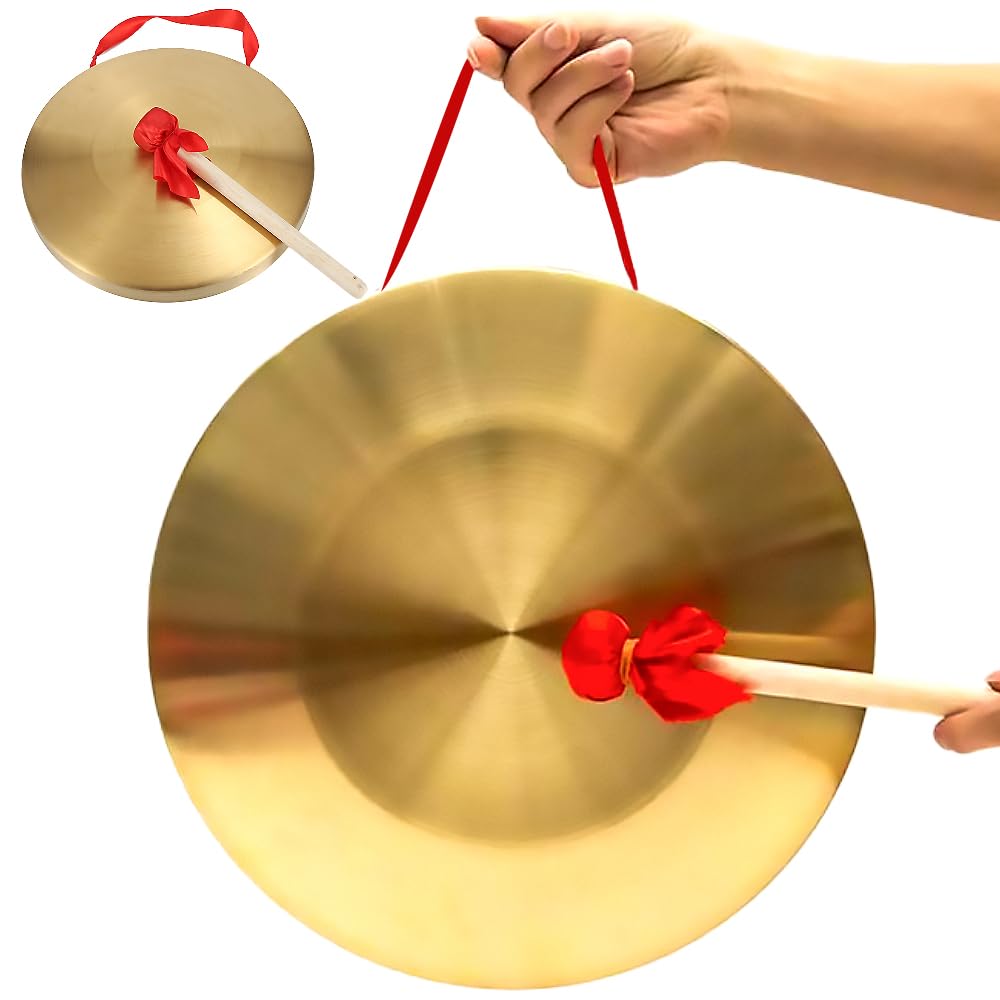 Hollylife Gong with Mallet 36cm/14 in Percussion Instrument Handmade Gong Chinese Traditional Percussion Instrument Chinese Home Decoration Office Decoration Decoration Housewarming Gift