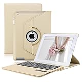 iPad Keyboard Case for iPad 2/3/ 4, KVAGO 360 Degree Rotating Case with Detachable Wireless Bluetooth Keyboard for iPad A1395/ A1396/ A1397/ A1416/ A1430/ A1403/ A1458/ A1459/ A1460 -Gold