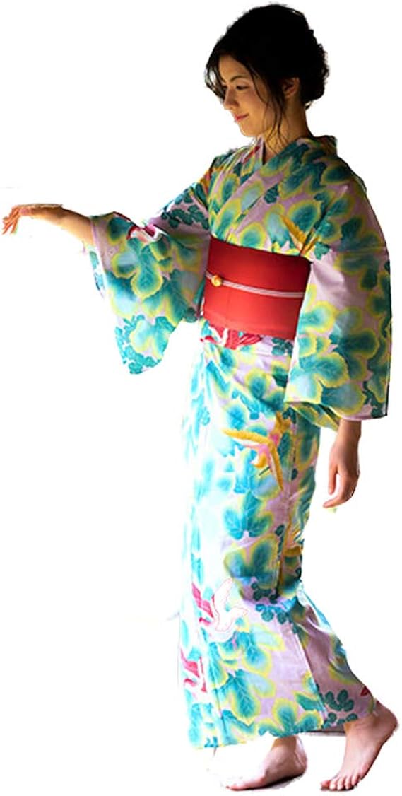 Amazon Kimonomachi オリジナル 浴衣2点セット 薄ピンク 蔦と鳥 浴衣 通販