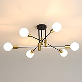 DELIPOP Sputnik Light Fixture, 6-Light Black Gold Dining Room Light Fixture, Mid-Century Modern Ceiling Light Fixture for Liv