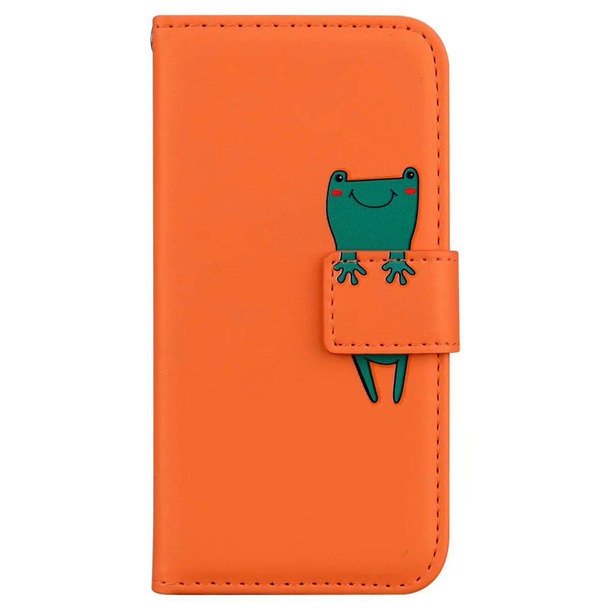 Aisenth Flip Case for Samsung Galaxy A42 5G Case with Card Holder - Slim Shockproof PU Leather Stand Magnetic Wallet Case for Women Protective Cover with Cute Cartoon Animal Frog Pattern, Orange