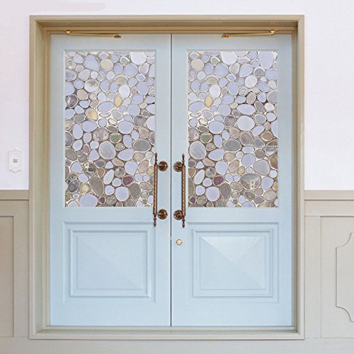 Soqool Decorative Window Film Privacy Window Treatment No Glue Static Cling Vinyl Film Heat Control Window Covering for Home/Bathroom/Sliding Window Decor, 17.7" Wide by 78.7" Long