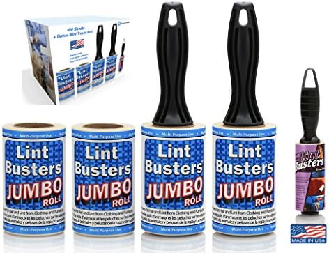 Ideal Home Innovations USA Made Pet Hair Lint Roller Refill Sticky Adhesive Remover 415 Sheet Large Roll Value Pack with Bonus Travel Roller for Clothes Furniture by IHI