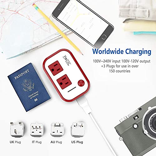 FOVAL Power Step Down 220V to 110V Voltage Converter with 4Port USB