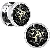 Stainless Steel Steampunk Gears Glow in the Dark Screw Fit Plug Pair 00 Gauge