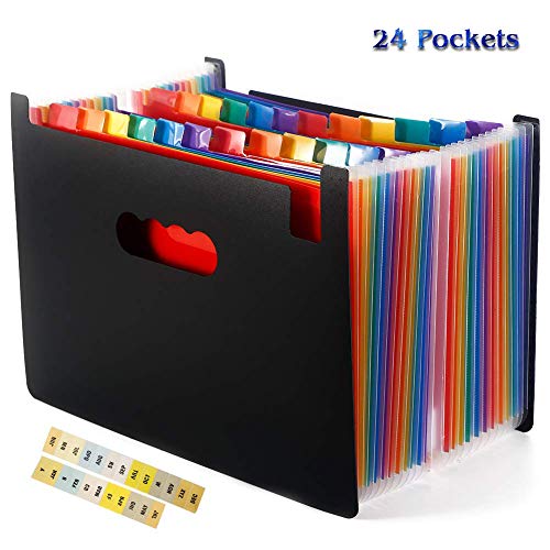24 Pockets High Capacity Multicolour Expanding File Organiser Folder