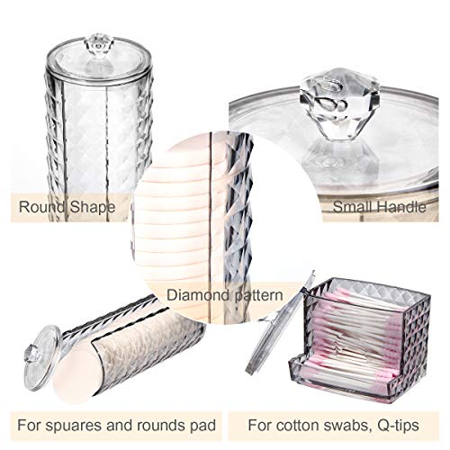 WELTRXE Cotton Swab Dispenser, Cotton Round Holder, Bathroom Vanity Countertop Storage Organizer Canister Jar with Lid for Q-Tips, Cotton Rounds, Balls, Cotton Swabs, Makeup Sponges - 2 Pack