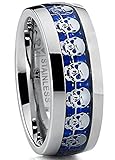 Dome Stainless Steel Ring Band with Blue Carbon Fiber and Skull Design