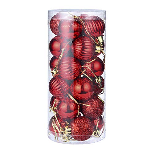 SUKEQ Set of 24 Christmas Ball Ornaments Shatterproof Xmas Decorations Tree Balls Baubles Small for Holiday Wedding Party Decoration, 30mm/1.18â€ (red)