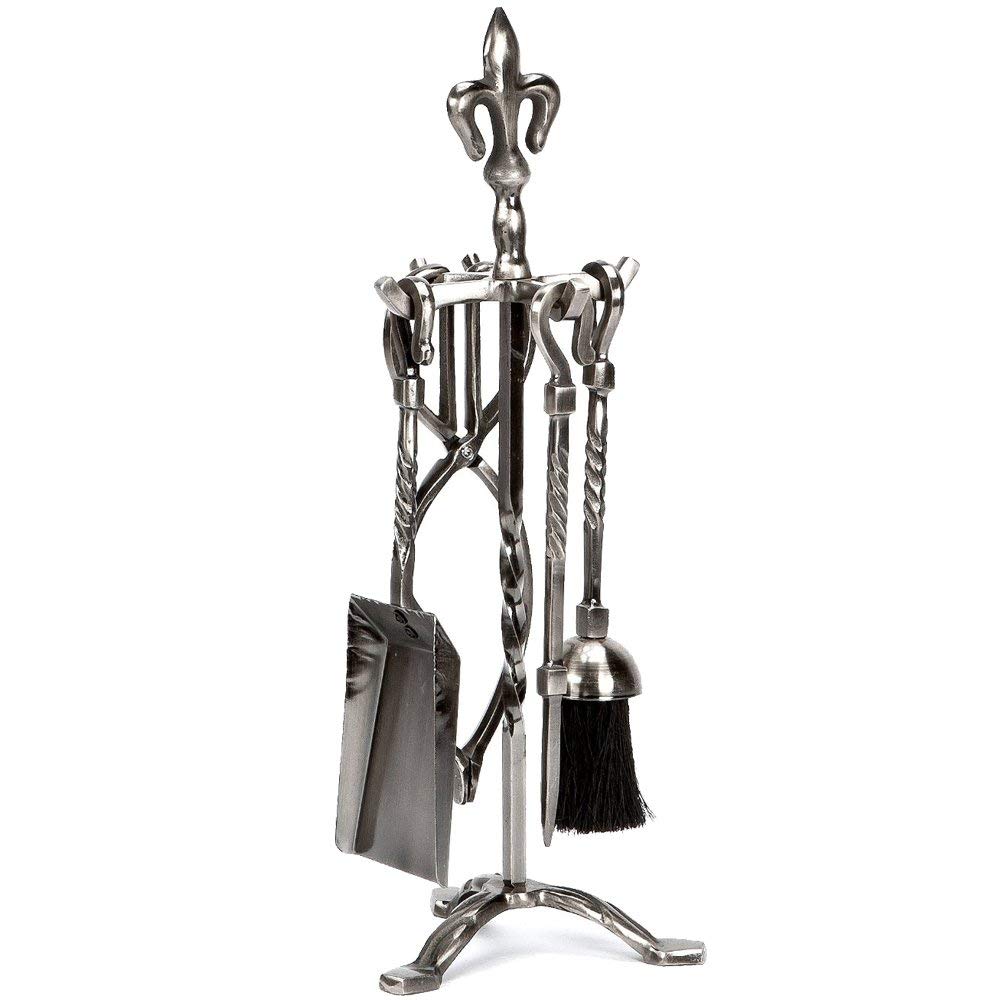 Fire Vida Fleur De Lys Fire Companion Set, Metal, Pewter, Piece of 5