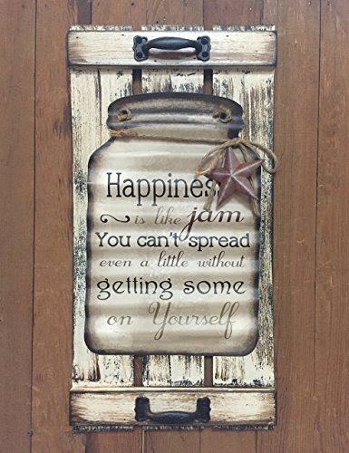 Mason Canning Jar Shutter HAPPINESS is like jam SIGN Distressed Wood Rustic Country Kitchen Decor